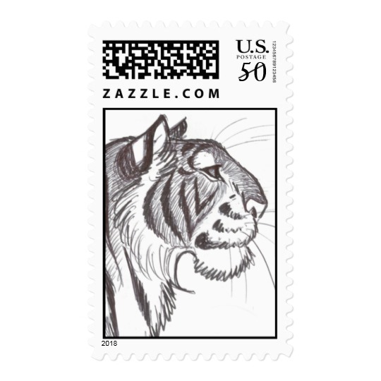 540x540 Beautiful Tiger Drawing Postage Stamp - Tiger Profile Drawing