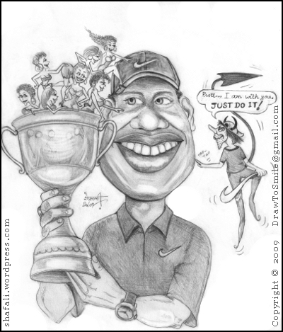 400x469 tiger woods golf shafali's caricatures, portraits, and cartoons - Tiger Woods Drawing