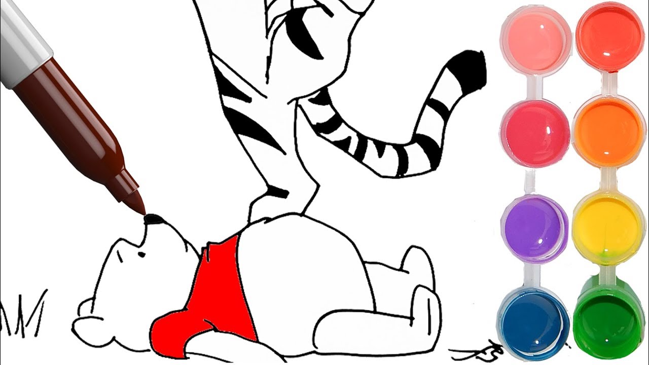 1280x720 How To Draw Color Winnie Pooh And Tigger Kids Drawing Disney - Tigger Line Drawing