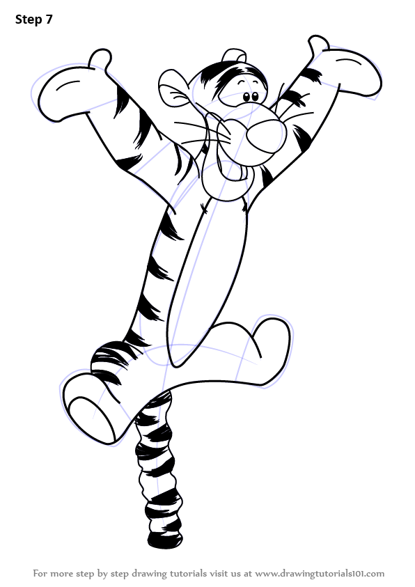 596x843 Learn How To Draw Tigger From Winnie The Pooh - Tigger Line Drawing