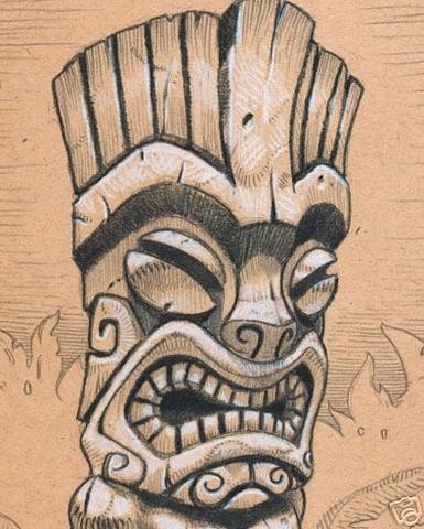 385x480 tiki art print, and original drawing - Tiki Drawing
