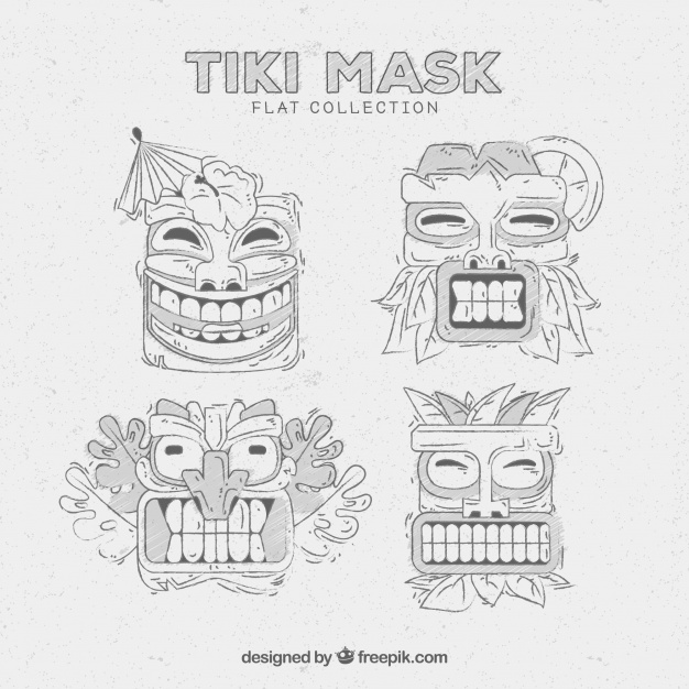 626x626 tiki masks with pencil drawing style vector free download - Tiki Drawing