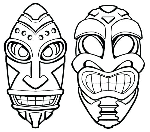 500x439 tiki head wall art mask monkey earring tribal wood hand carved - Tiki Head Drawing