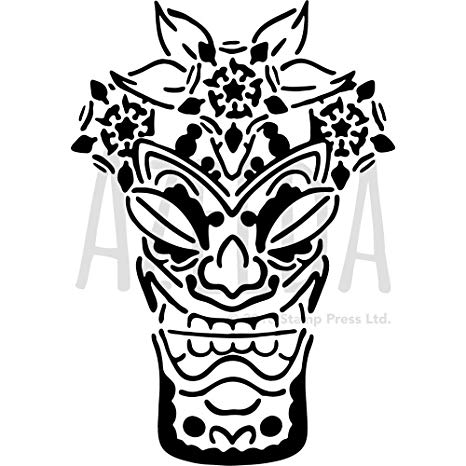 466x466 large 'tiki head' wall stencil template - Tiki Head Drawing