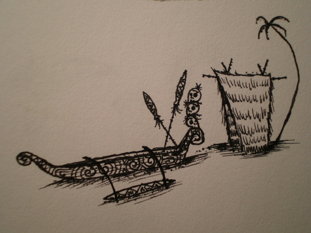 1024x768 stacked skull outrigger canoe drawing tiki hut drawing - Tiki Hut Drawing