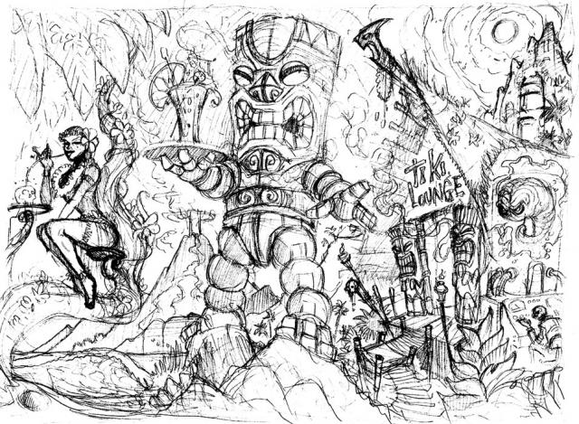640x469 The Lurid Low Brow Tiki Art Of Brad - Tiki Man Drawing