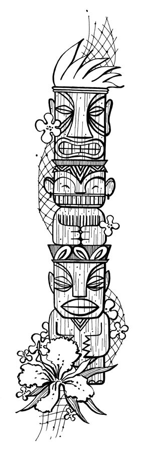 287x899 Tiki Man Drawing - Tiki Man Drawing