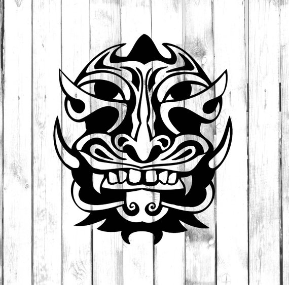 570x563 Crazy Tiki Man Face With Fangs Di Cut Decal Car Truck Etsy - Tiki Man Drawing