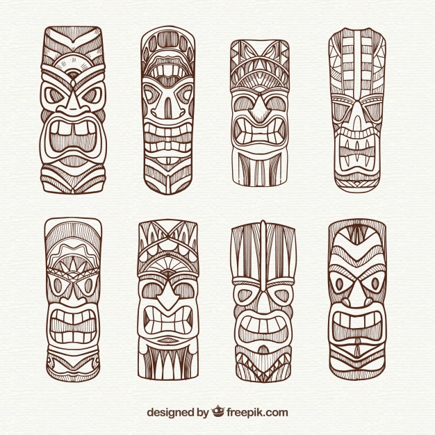 626x626 Pack Of Exotic Tiki Masks Vector Free Download - Tiki Mask Drawing