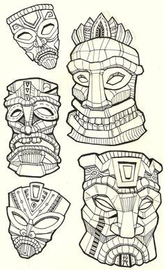 236x388 Tiki Drawings Illustration This Tiki Mask Is For A Longboard - Tiki Mask Drawing