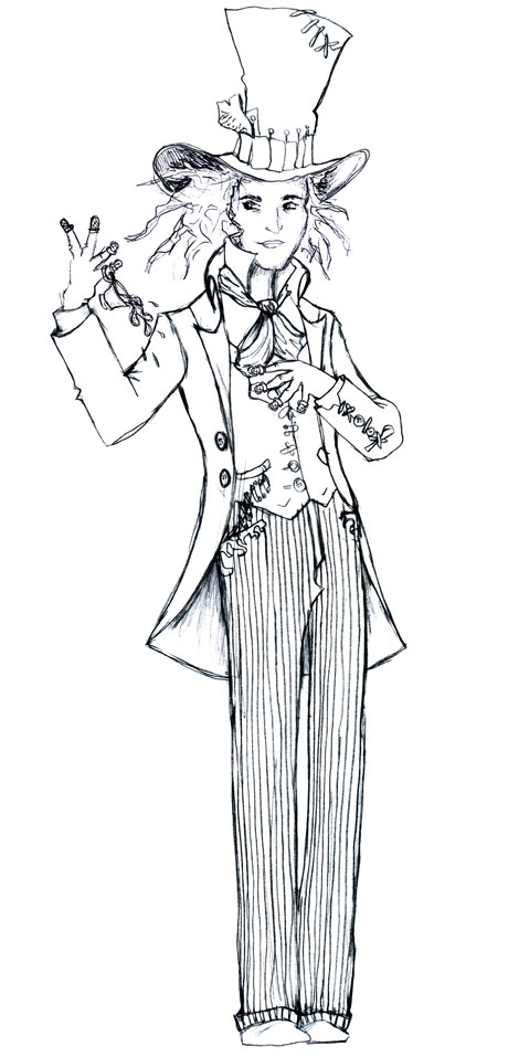 460x957 From Sketch To Still, A Visual History Of Alice In Wonderland - Tim Burton Mad Hatter Drawing