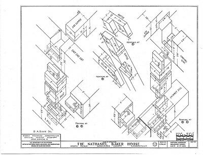 400x306 timber frame colonial cottage, architectural plans, detailed frame - Timber Drawings