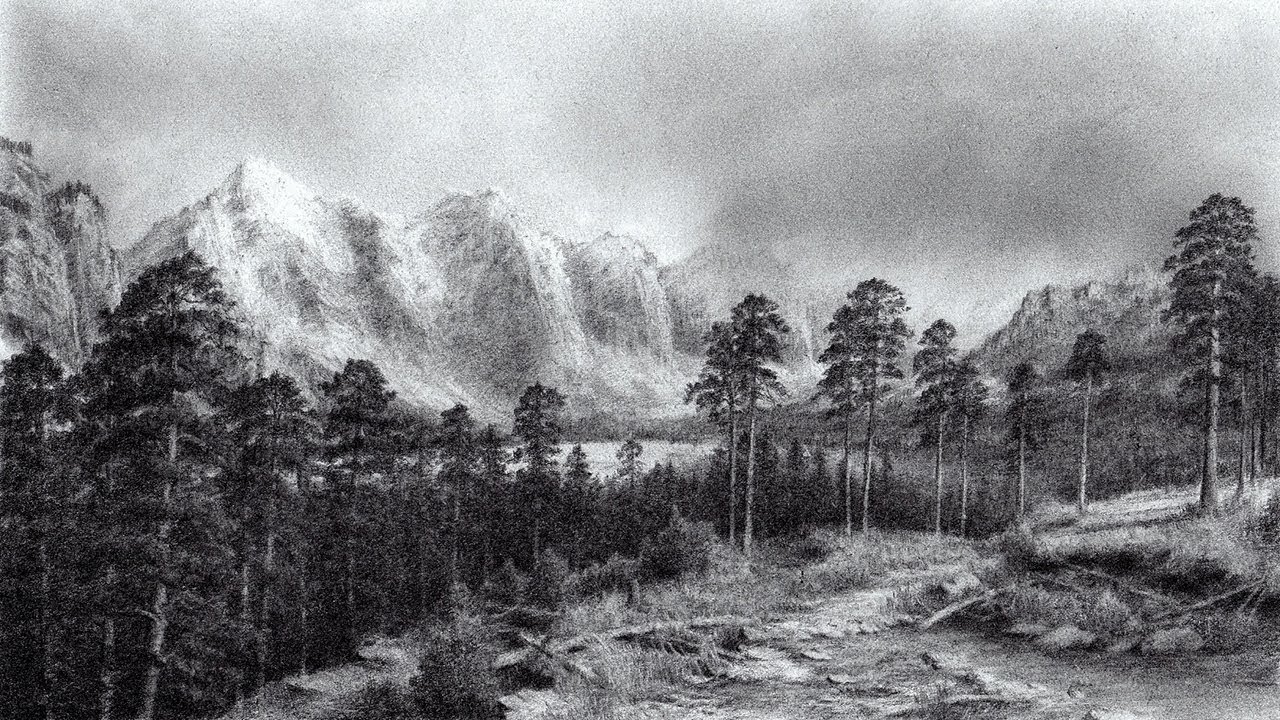 1280x720 drawing scenery of mountains and trees with pencil time lapse - Time Drawing