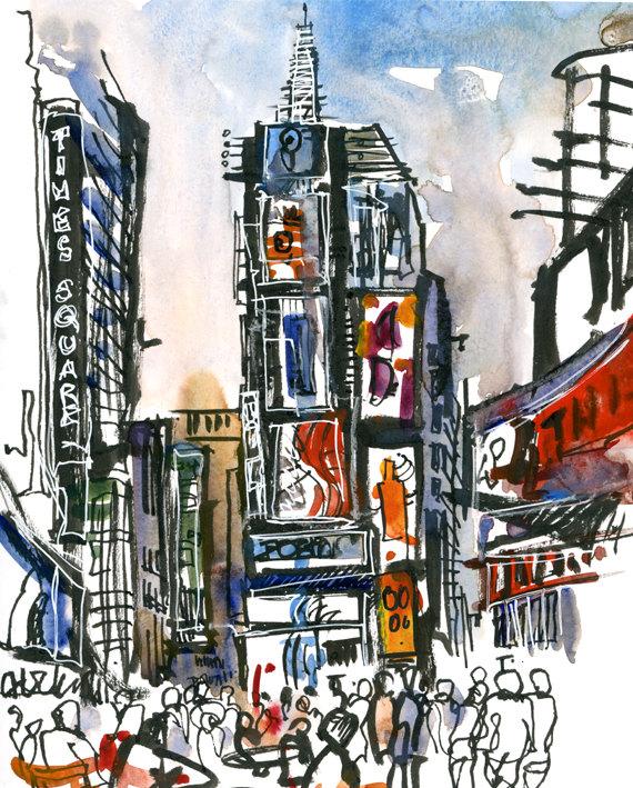 570x709 new york sketch times square new york city print from an etsy - Times Square Drawing