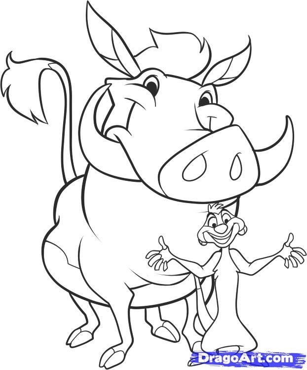 622x749 How To Draw Timon And Pumbaa Step Art Therapy Drawings - Timon And Pumbaa Drawing