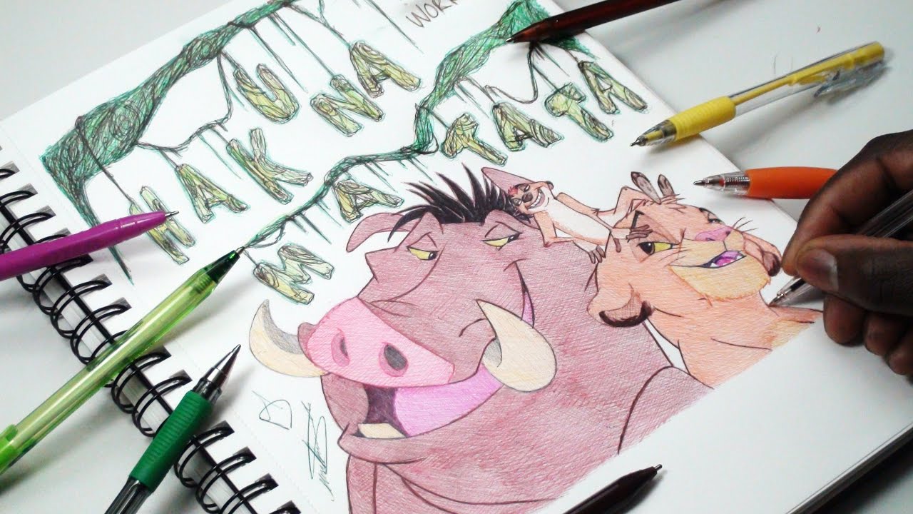 1280x720 Drawing Timon, Pumbaa And Simba - Timon And Pumbaa Drawing