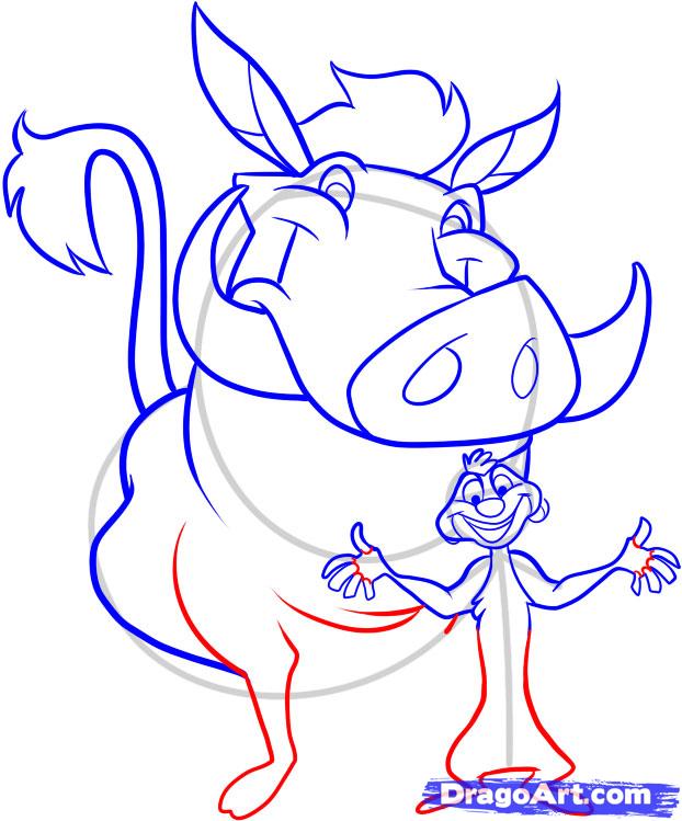 622x749 How To Draw Timon And Pumbaa, Step - Timon Drawing