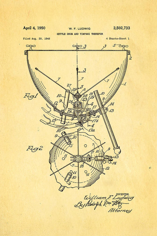 533x800 ludwig kettle drum and timpani patent art art print - Timpani Drawing