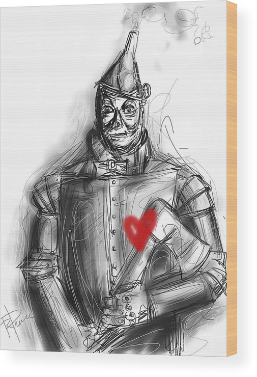 505x740 The Tin Man Wood Print - Tin Man Drawing