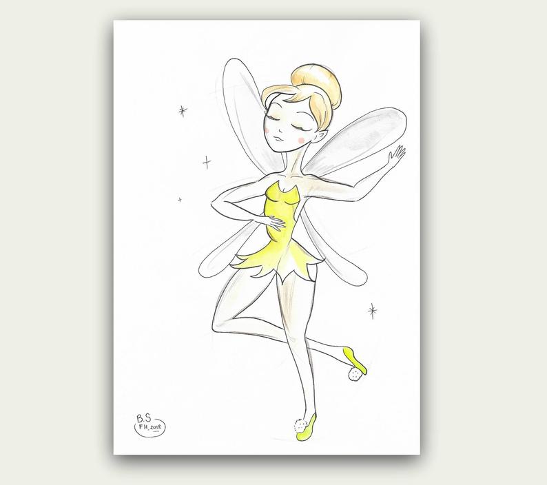 794x704 Tinkerbell Inspired Disney Watercolor Drawing Inspiration Etsy - Tinkerbell Original Drawing