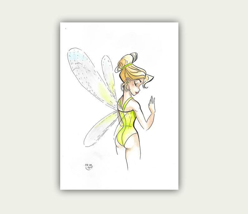 794x685 Watercolor Tinkerbell Inspired Disney Watercolor Drawing Etsy - Tinkerbell Original Drawing