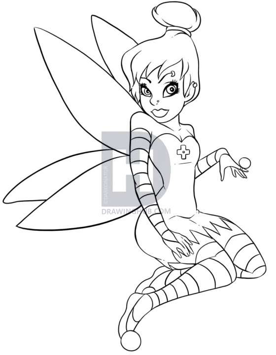 560x720 How To Draw Gothic Tinkerbell, Step - Tinkerbell Outline Drawing