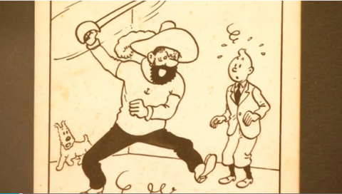 480x272 rare 'tintin in america' drawing to go on auction - Tintin Drawing