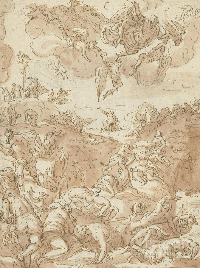 671x900 the brazen serpent drawing - Tintoretto Drawings