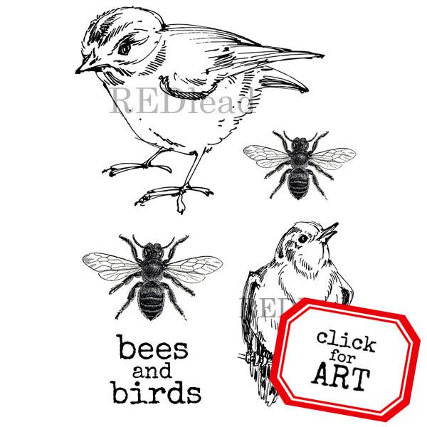 600x600 Bees And Birds Rubber Stamp - Tiny Bird Drawing