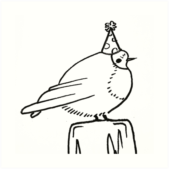 550x550 a tiny bird in a tiny party hat art prints - Tiny Bird Drawing