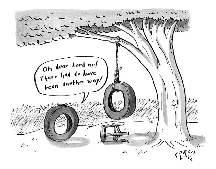 900x704 One Tire Finds Another That Has Hung Itself Drawing - Tire Swing Drawing
