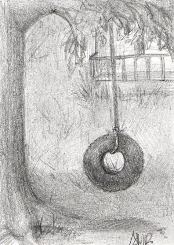 570x801 Tire Swingoriginal Pencil Drawing Etsy - Tire Swing Drawing