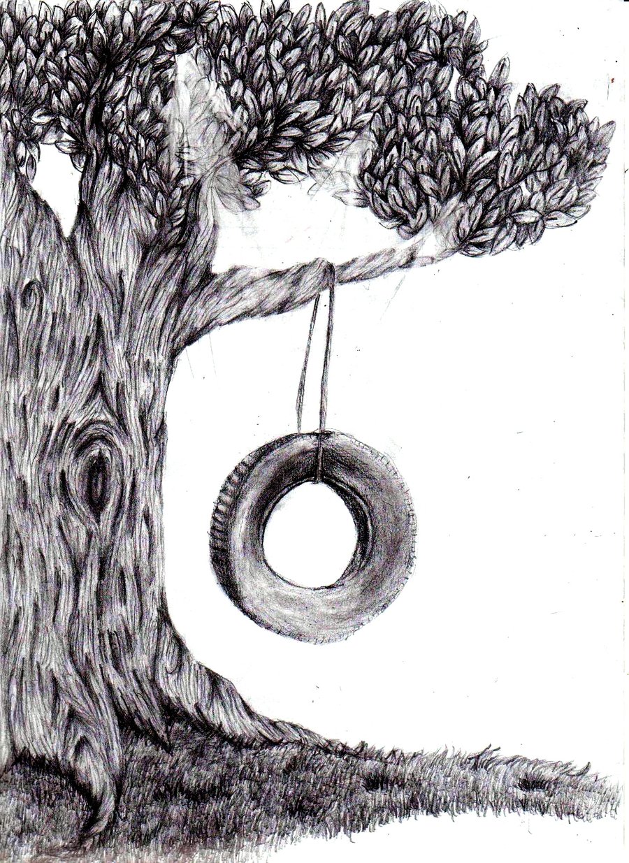 Качели на дереве рисунок