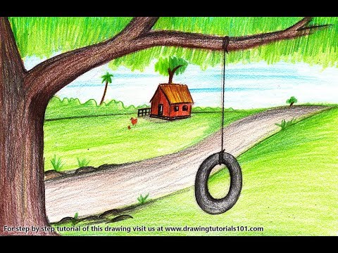 480x360 How To Draw A Tire Swing On Tree Step - Tire Swing Drawing
