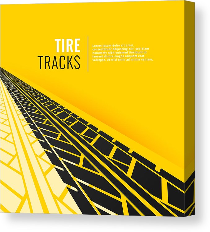 678x750 tire tracks in perspective om yellow background canvas print - Tire Tracks Drawing