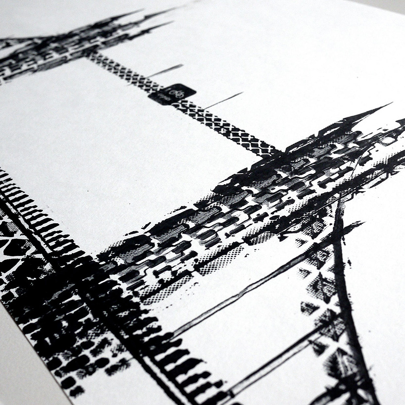 818x818 thomas yang prints architectural landmarks with bicycle tire - Tire Tracks Drawing