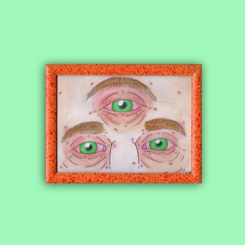 480x480 Tired Eyes Original Framed Drawing, Spray Painted - Tired Eyes Drawing