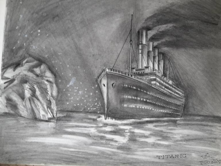 770x578 rms titanic drawing in the night and iceberg drawing - Titanic Drawing