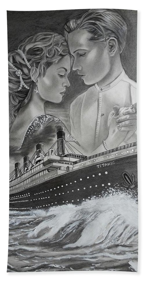 500x967 titanic drawing with kate and leonardo bath towel for sale - Titanic Drawing
