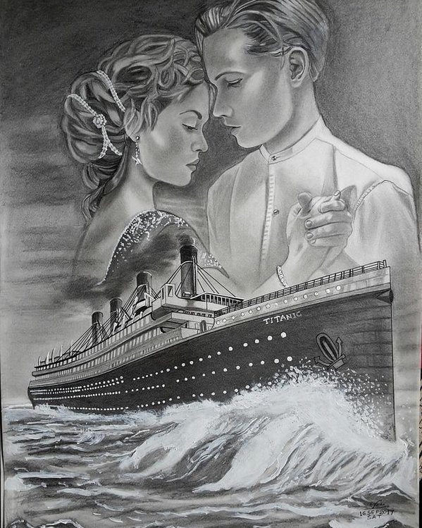 599x749 titanic drawing with kate and leonardo poster - Titanic Drawing