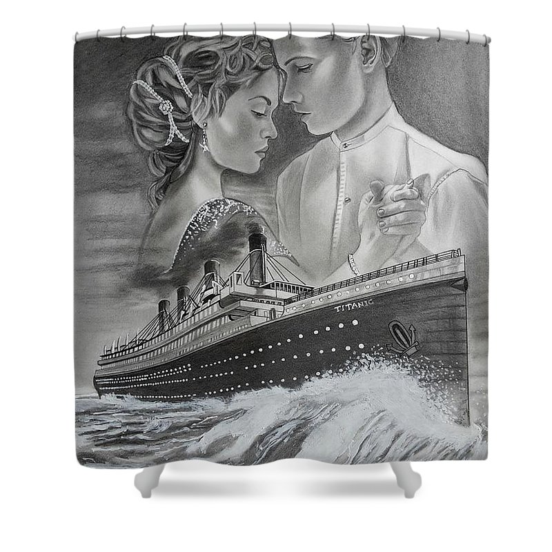 800x800 titanic drawing with kate and leonardo shower curtain for sale - Titanic Drawing