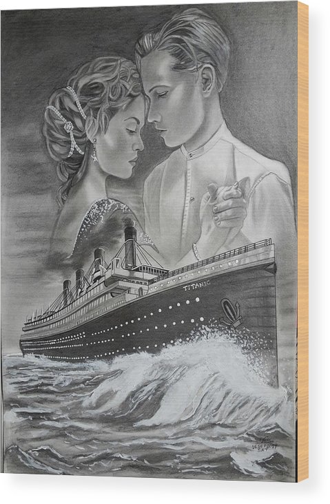479x732 Titanic Drawing With Kate And Leonardo Wood Print - Titanic Drawing