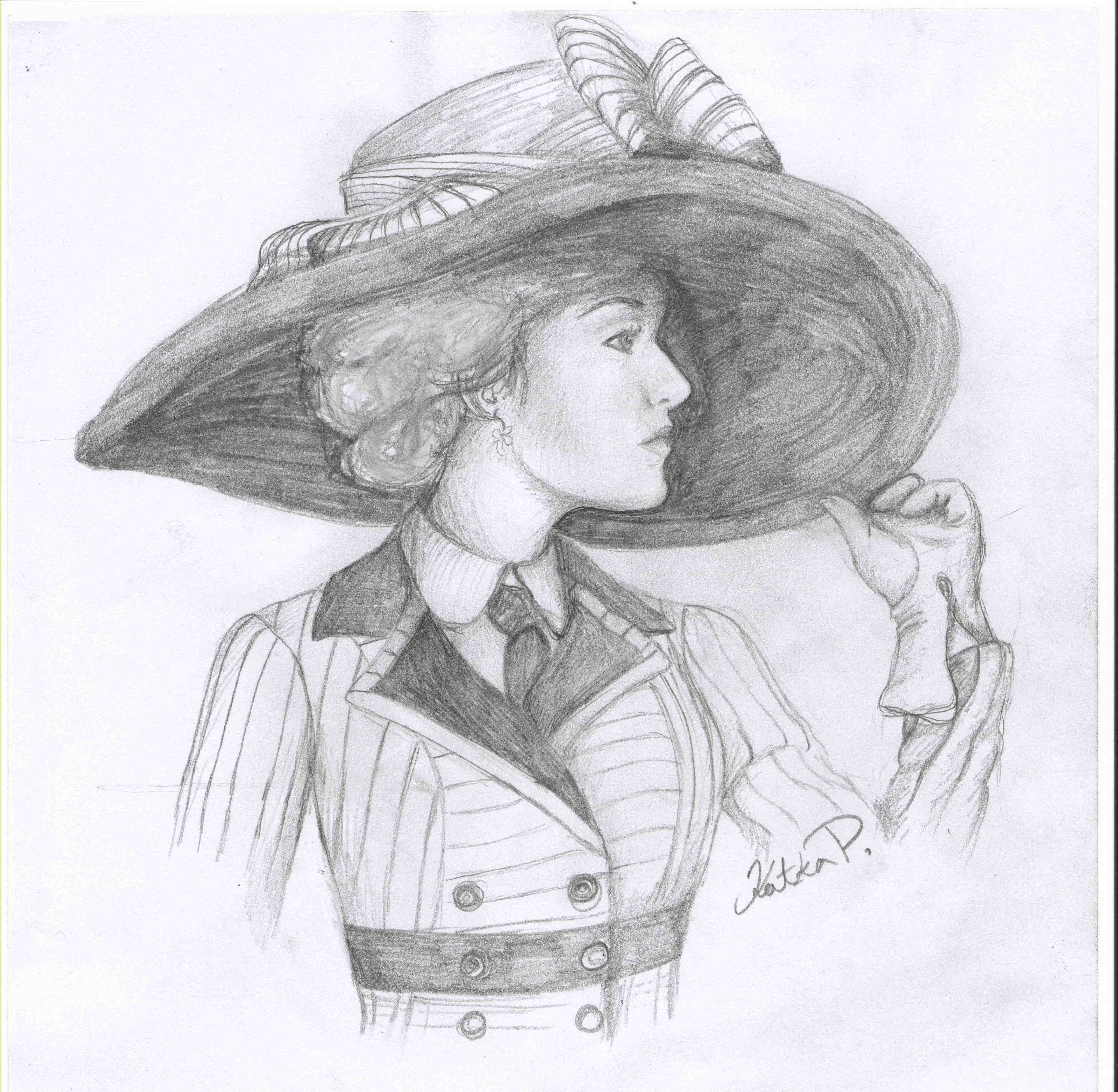 Женщина в шляпе рисунок карандашом