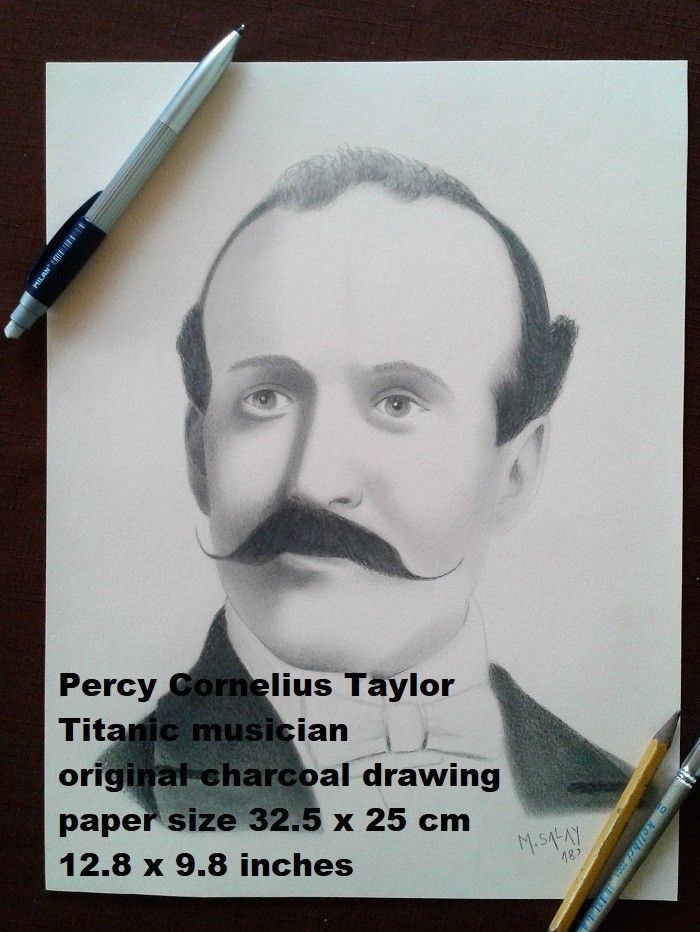 700x932 Heroic Titanic Musician Percy Cornelius Taylor Original Drawing - Titanic Original Drawing