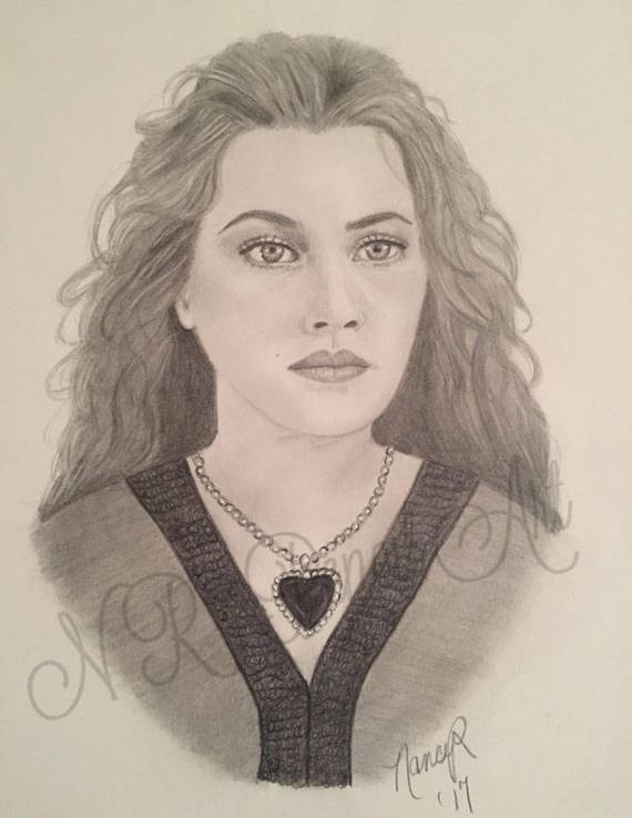570x738 rose in titanic original drawing of kate winslet in graphite etsy - Titanic Rose Drawing