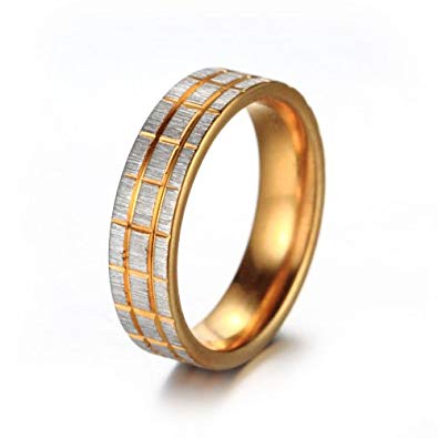 395x395 Lopez Kent Men's Simple Drawing Gold Lattice Titanium Steel Rings - Titanium Drawing
