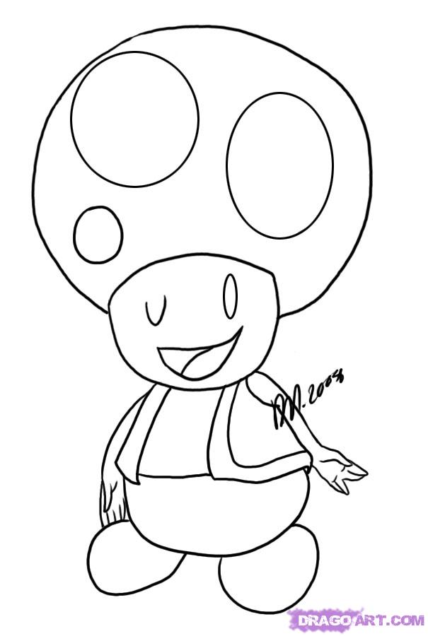 How To Draw Toad, Step - Toad Mario Drawing. 