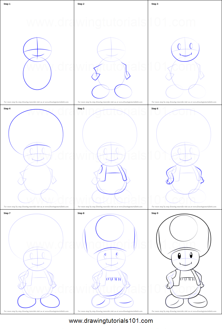 751x1110 how to draw toad from super mario printable step - Toad Mario Drawing