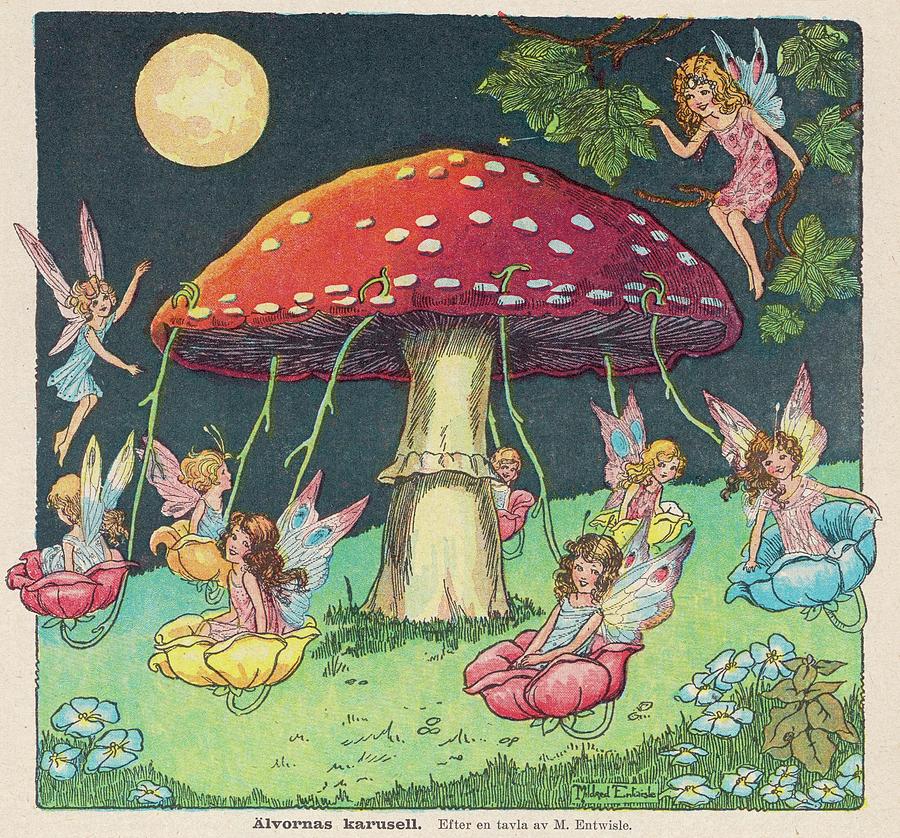 900x838 Fairies At Play - Toadstool Drawing