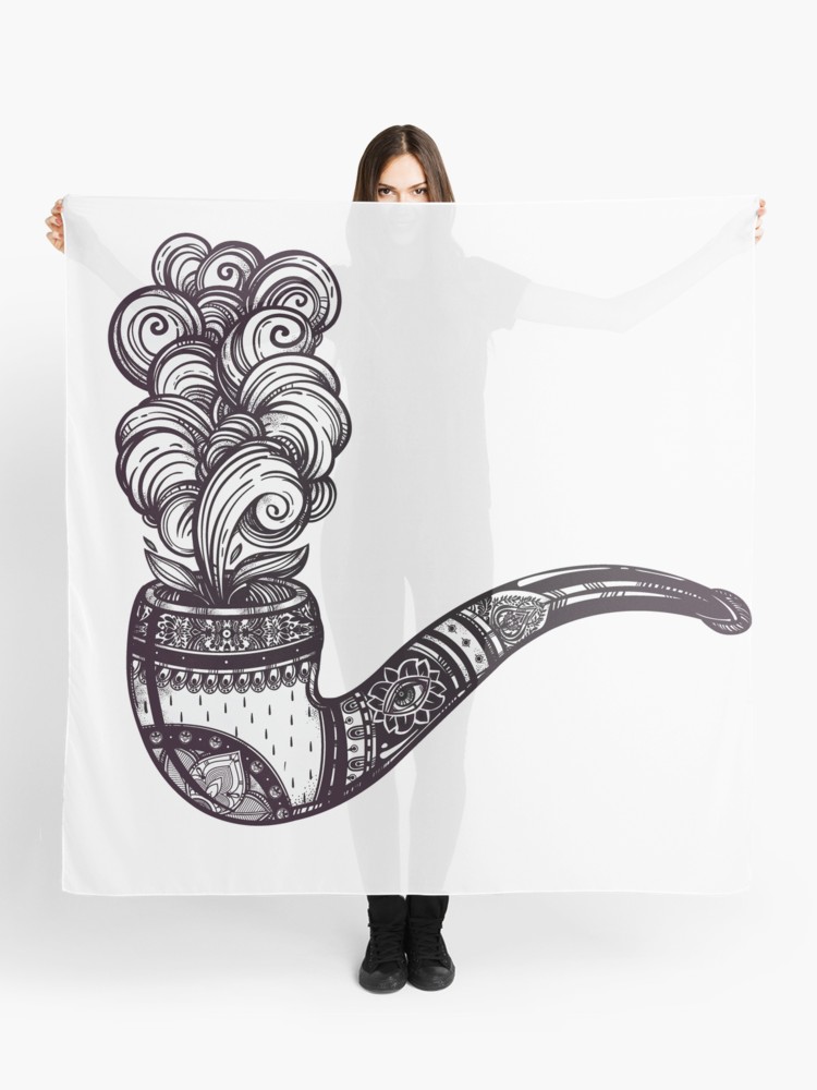 750x1000 tobacco pipe with puff of smoke ornate pipe drawing scarf - Tobacco Drawing